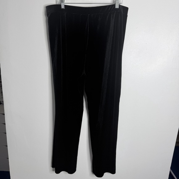 NWOT Susan Graver Black Knit Velvet Wide Leg Pull-On Pants Large Casual Work - Picture 2 of 6